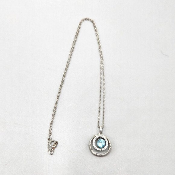 JWBR Jewelry - JWBR Sterling Silver 925 Pendant Necklace Floating Halo Blue Stone Accent 18"
